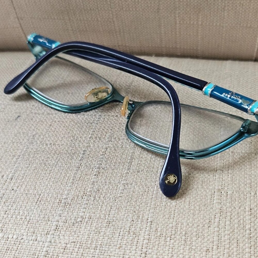 Lilly Pulitzer Teal Frame Glasses with Mint-White Striped Temples - Picture 5 of 13